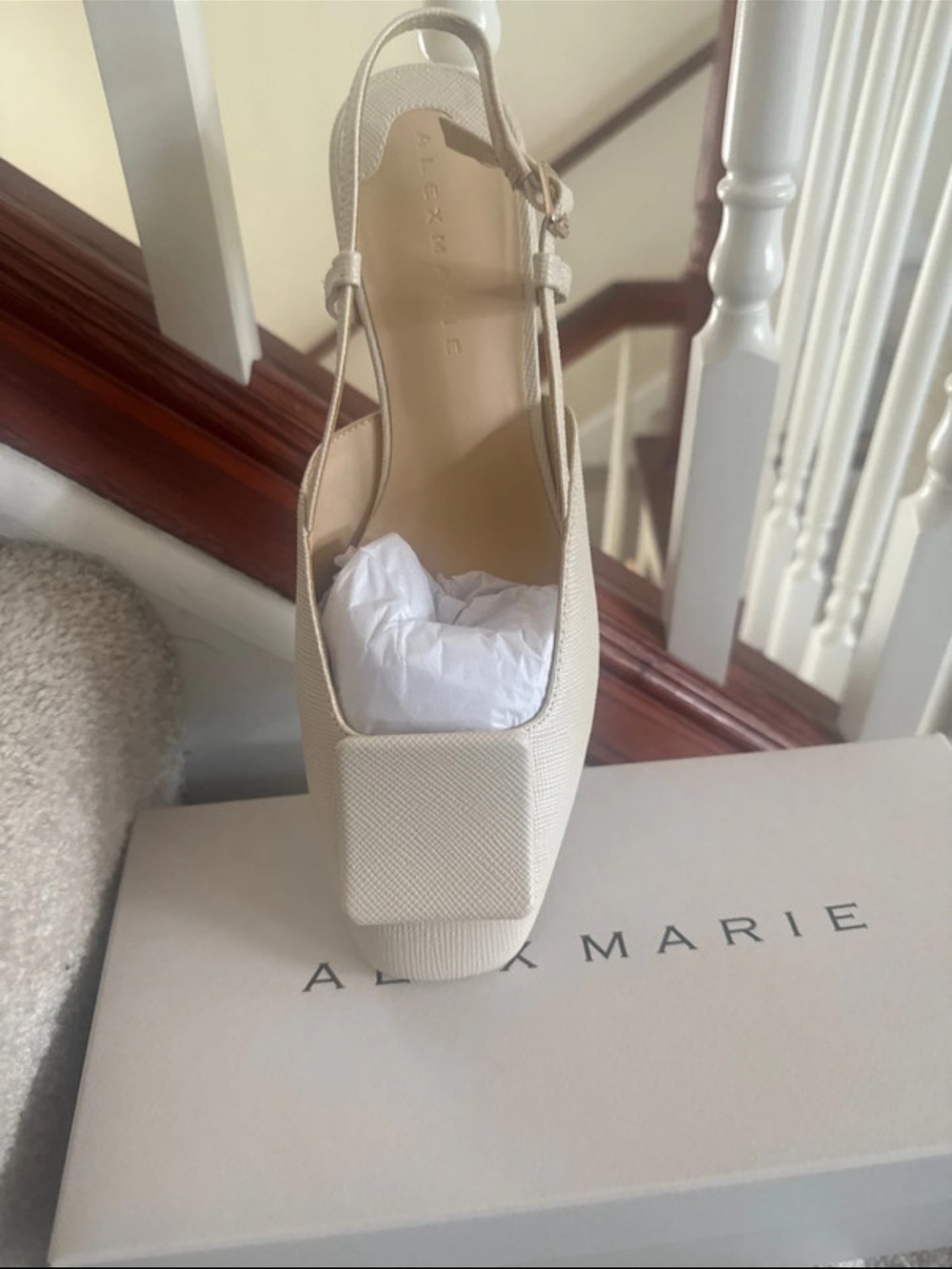 Alex Marie Neutral Cream Square-Toe Slingback Platform Heels